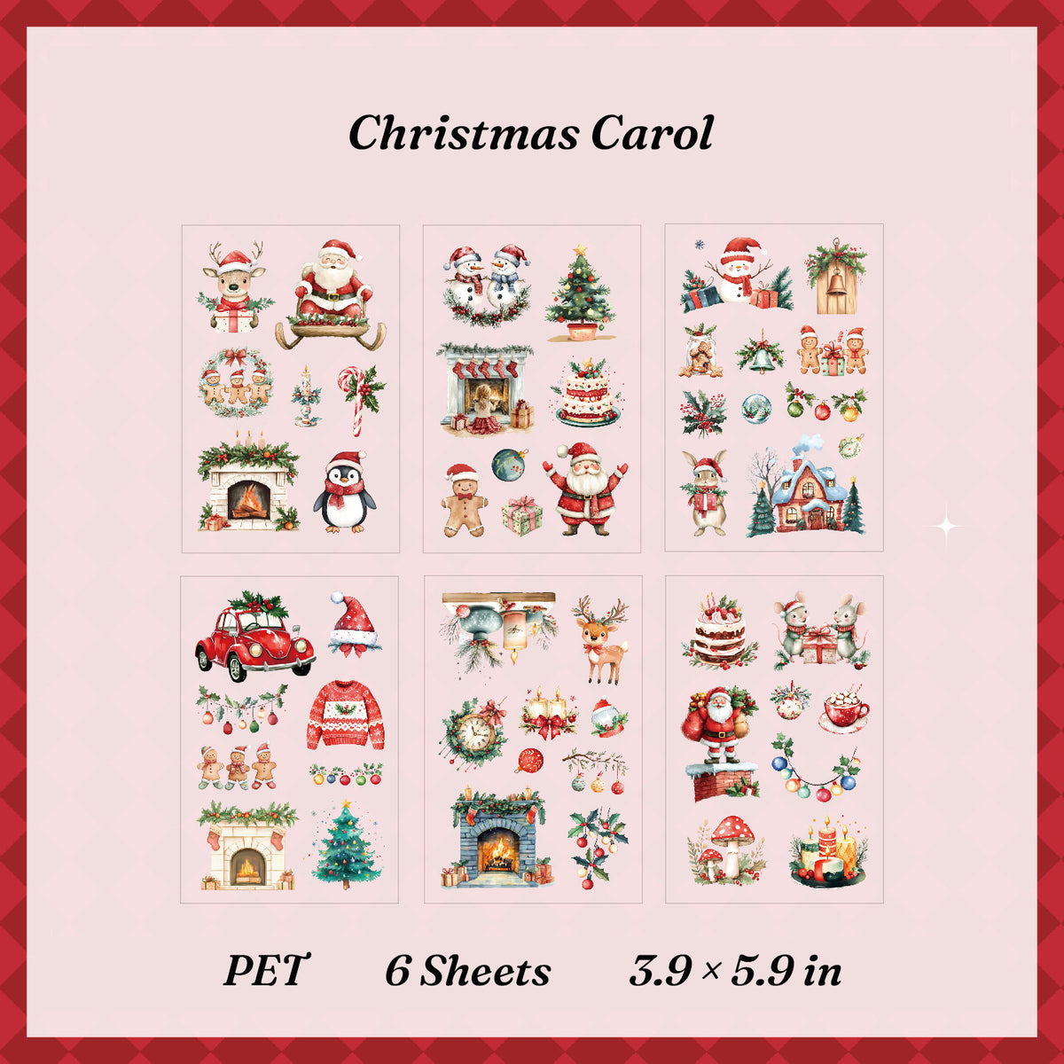 Christmas Carol PET sticker pack with 6 die-cut sheets