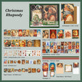 Dark green embossed Christmas Rhapsody gift box with neon night Christmas market illustration