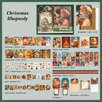 Dark green embossed Christmas Rhapsody gift box with neon night Christmas market illustration