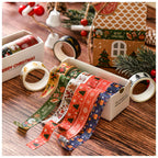 Christmas washi tape with white lace and red berries on burlap