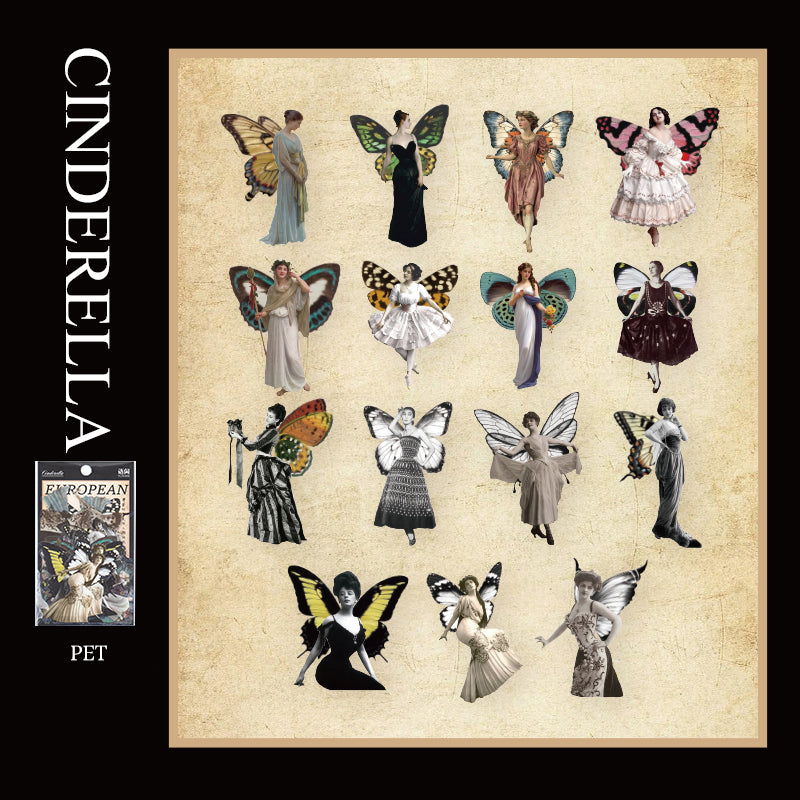 Vintage European Portrait Stickers - 30 PET Sheets Cinderella