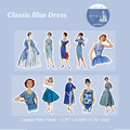 Vintage fashion washi sticker tape - classic blue dress scrapbook sticker for junk journaling
