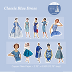 Vintage fashion washi sticker tape - classic blue dress scrapbook sticker for junk journaling