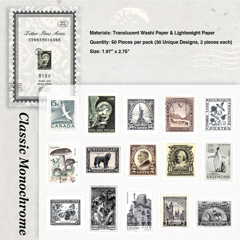 Classic monochrome black and white vintage postmark stickers