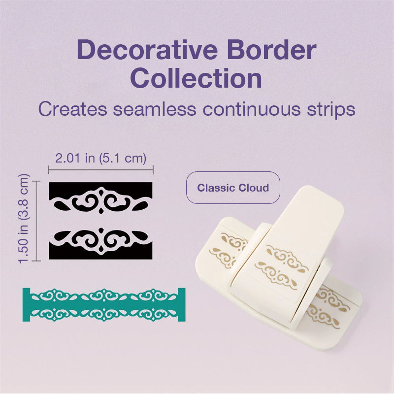 White border punch with cloud scroll pattern cut sample and seamless continuous strip guide