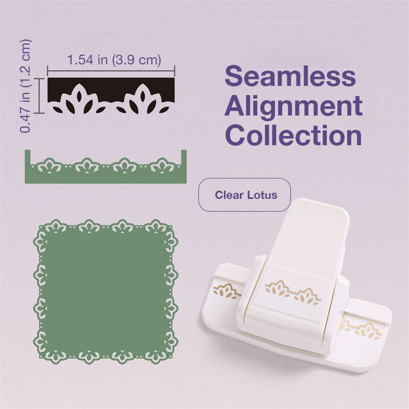White border punch with lotus leaf pattern cut sample and seamless alignment guide