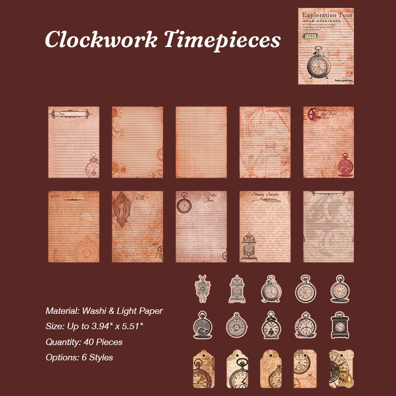 Clockwork timepieces retro clock and watch journal ephemera
