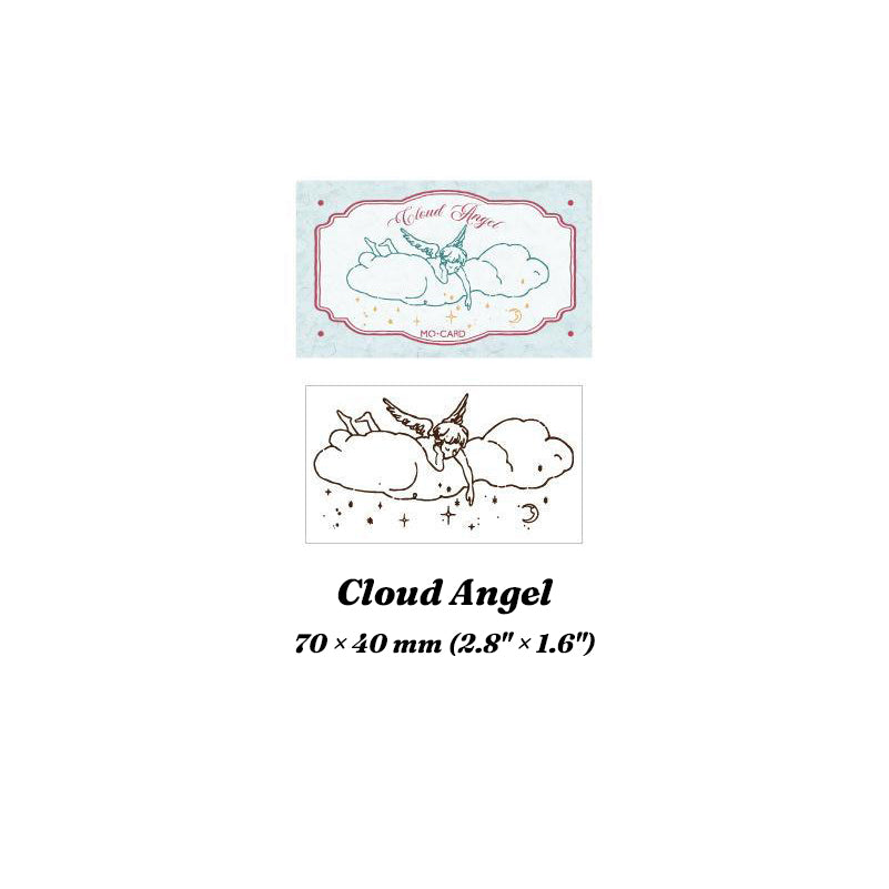 Cloud Angel wood stamp with stamped impression of an angel on a cloud