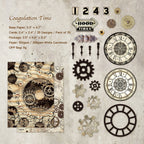 Coagulation time steampunk sticker set featuring black and white industrial gears and mechanical elements