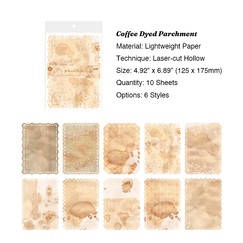 Coffee dyed parchment hollow lace material paper