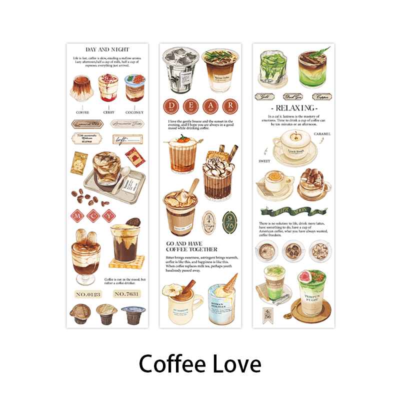 Coffee Love design - cafe themed clear PET stickers