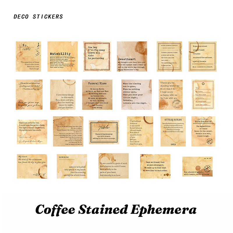 Coffee stained vintage letterhead and poem aesthetic stickers