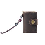 Coffee mini crazy horse leather journal charm with bead cord