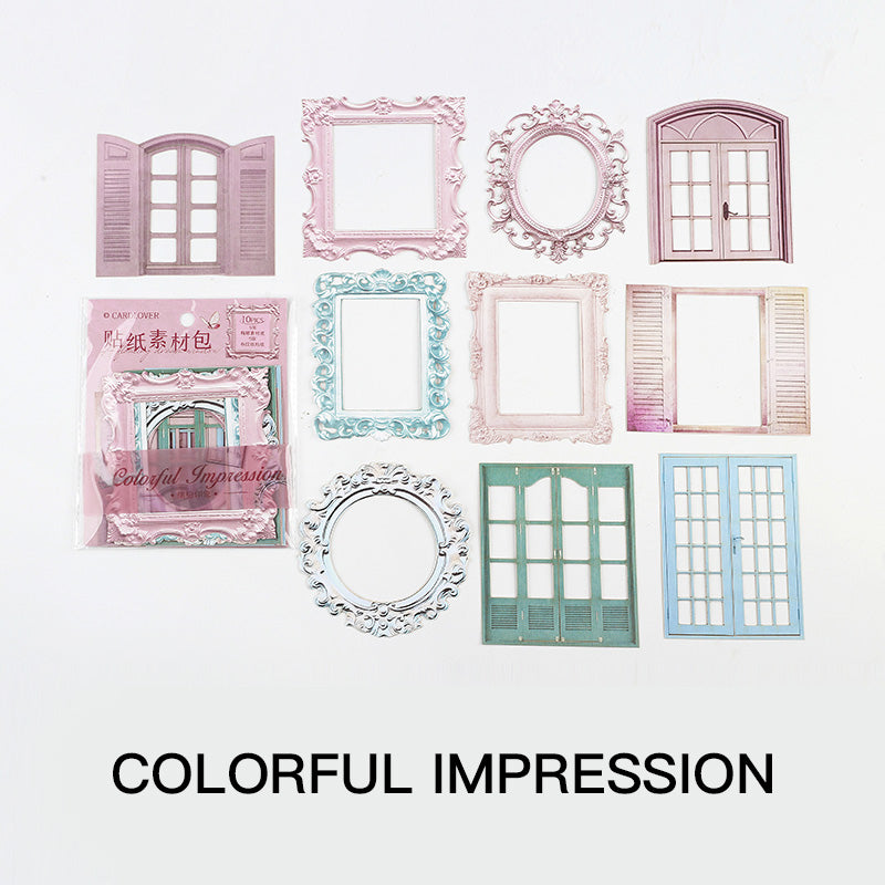 Colorful Impression: "Colorful Impression vintage frame window sticker - vibrant ornate border decal"