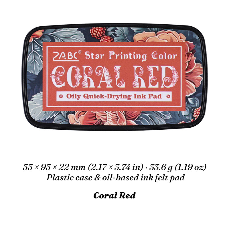 Coral Red Star Printing oil-based ink pad in floral case