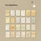 	24 aged handwritten letter ephemera papers in vintage script on yellowed paper, plus a PVC sticker preview