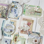 Vintage paper pack with postal stamps and farm motifs - 4 designs