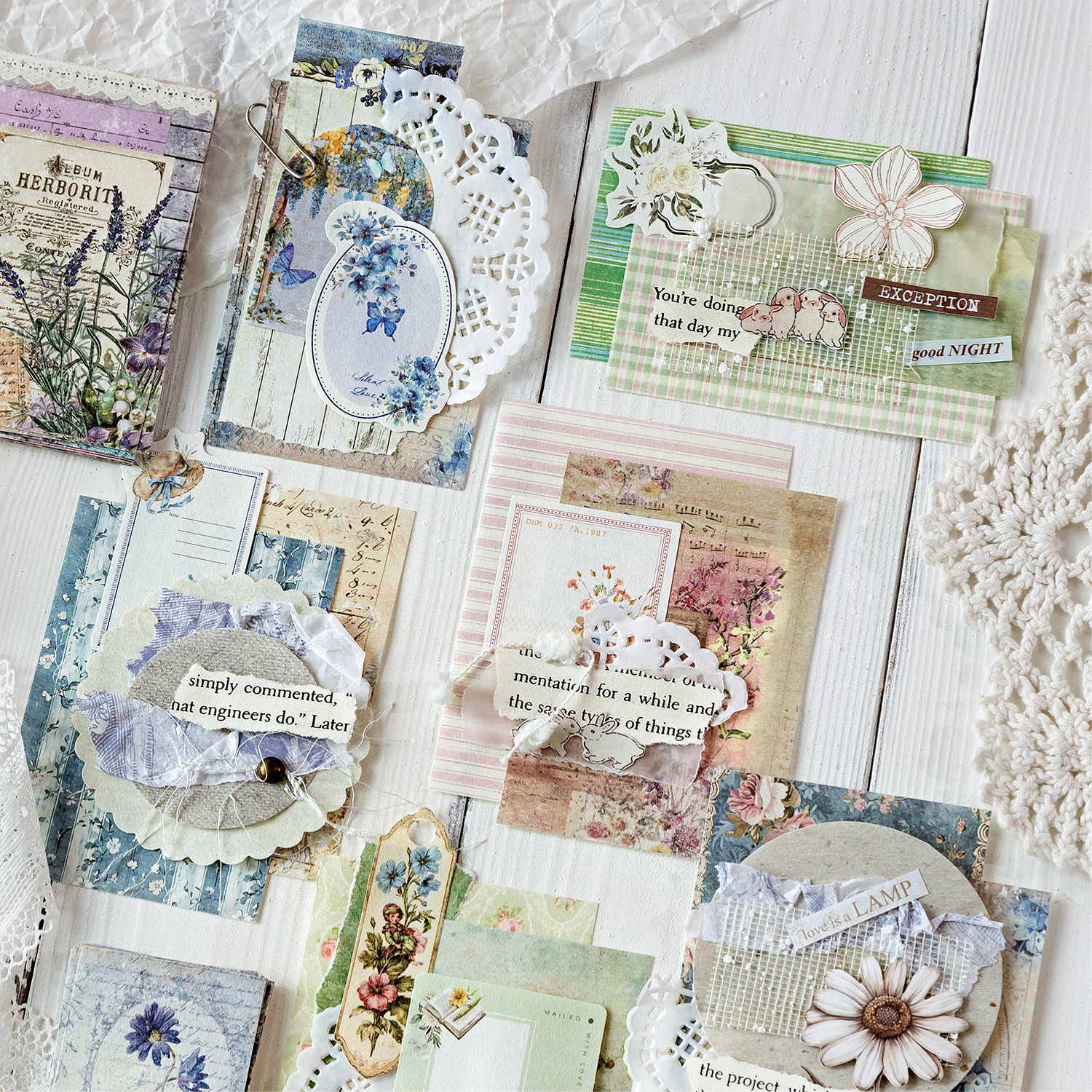Vintage paper pack with postal stamps and farm motifs - 4 designs