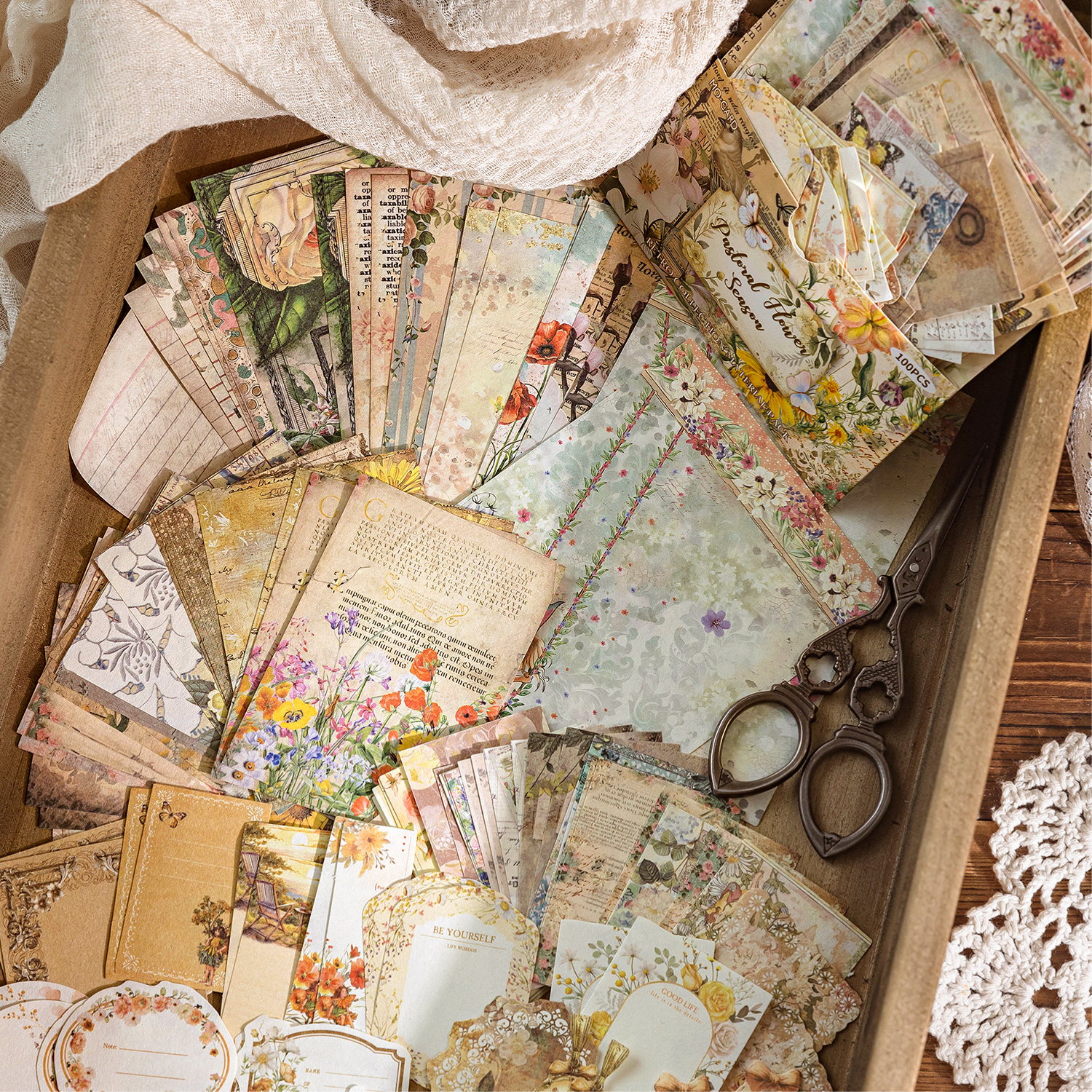 Close-up of vintage postal theme paper pack - 3 sizes included