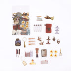 Cozy desk setup vintage stationery illustration PET stickers