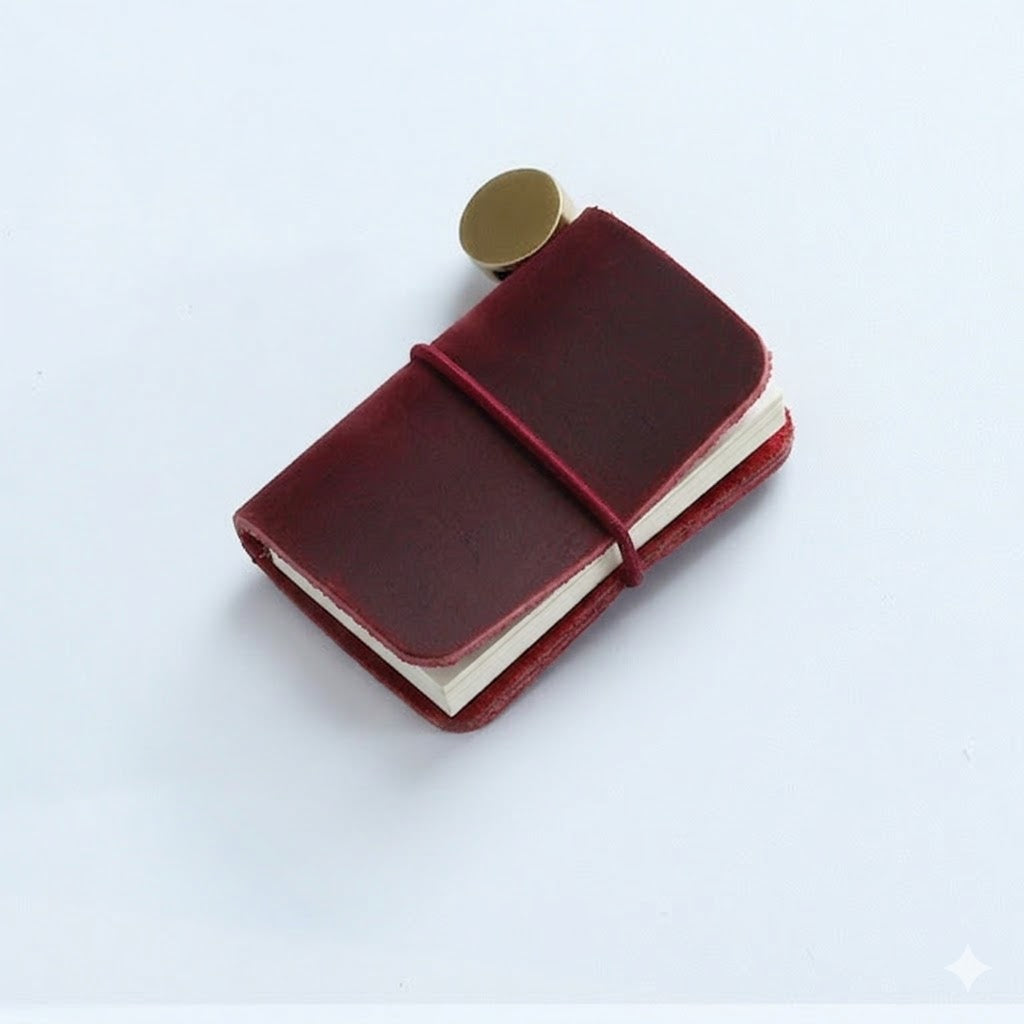 Burgundy Archive Crazy Horse Leather Miniature Journal Pendant - Vintage Scrapbooking Accessory