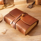 Crazy horse brown pocket leather sketchbook closed with wrap cord