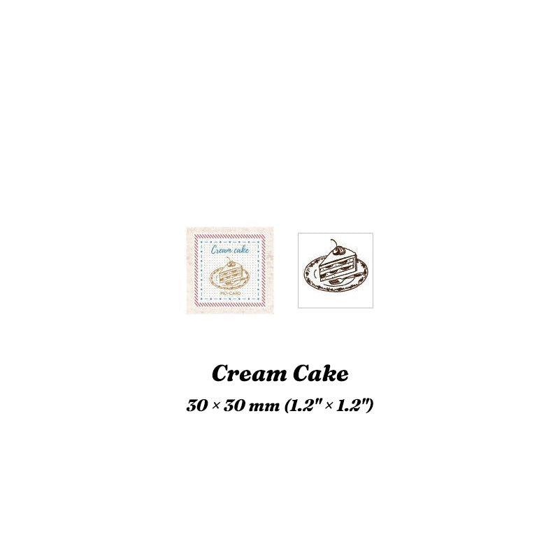 Cream Cake wood stamp with stamped impression of a layered cake