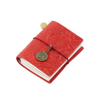 Crimson Red embossed faux leather mini journal with bronze Pisces zodiac charm by Paperlooms