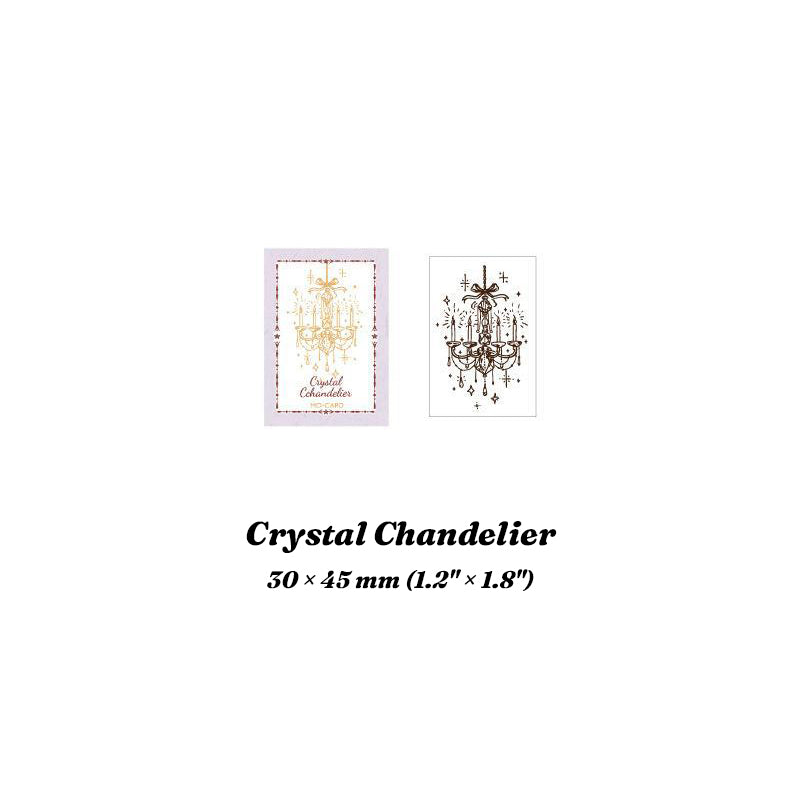 Crystal Chandelier wood stamp with stamped impression of an ornate chandelier