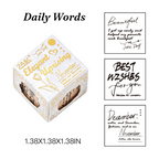Handwritten text and script wooden stamp set with english greetings and month names