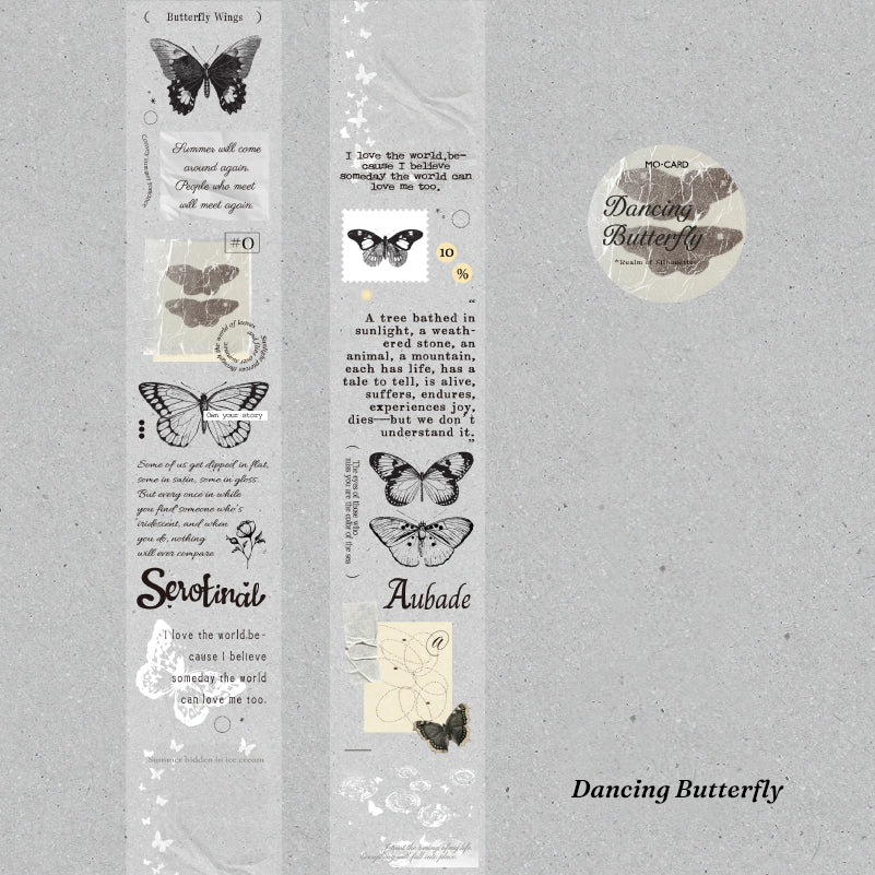 Black and white butterfly silhouette tape Dancing Butterfly aesthetic stationery