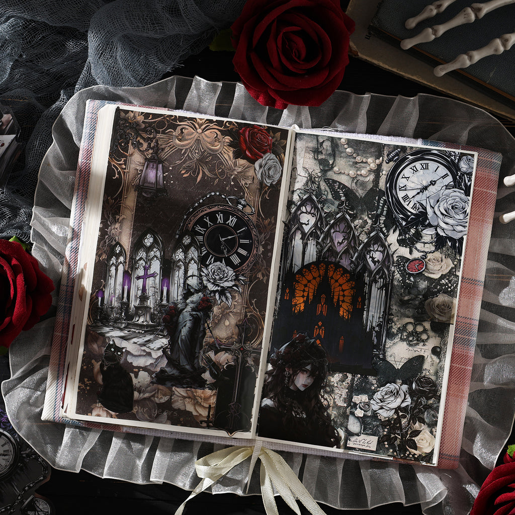 Dark aesthetic sticker sheet - skull and bat designs close-up