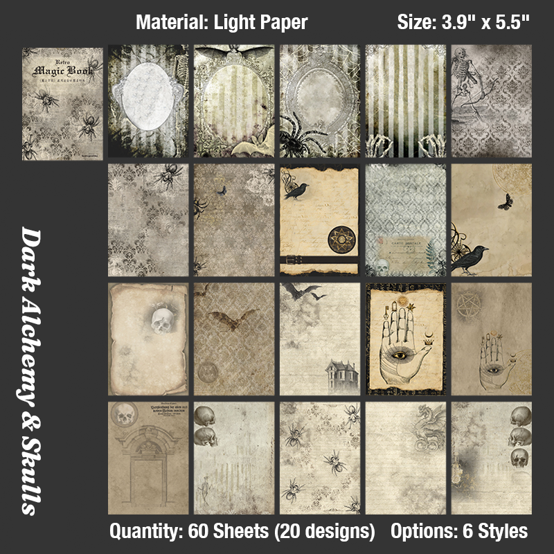 Dark alchemy and skulls gothic scrapbook paper