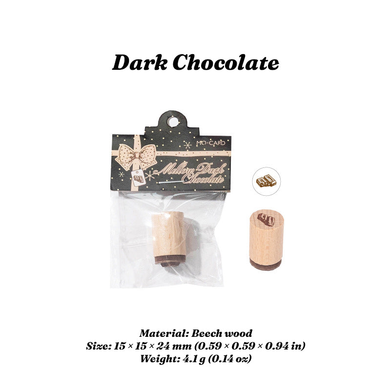 Dark Chocolate stamp with beech wood handle and product packaging