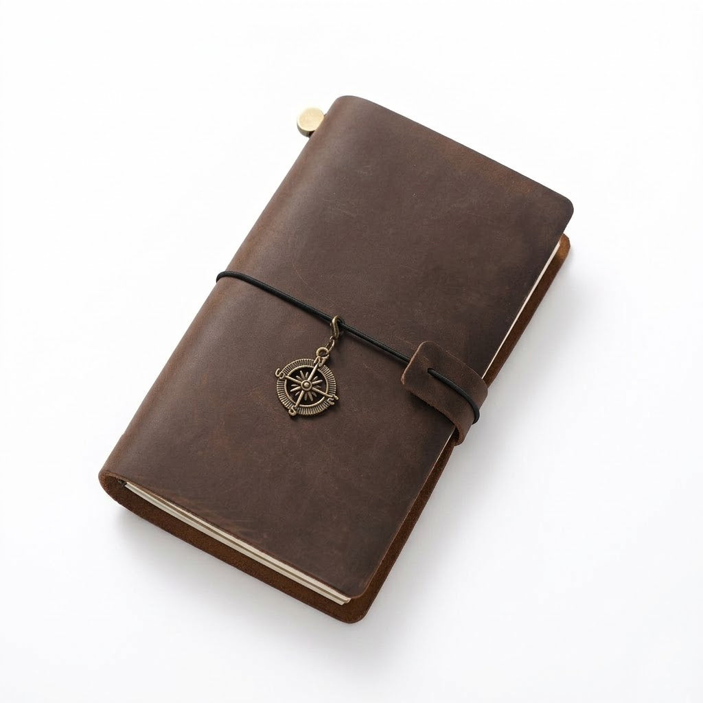 Premium full-grain leather pocket traveler's notebook in Dark Espresso
