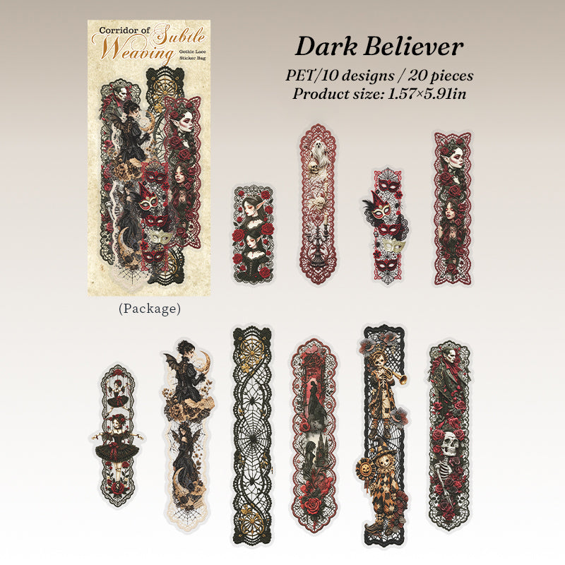 Dark Believer gothic lace stickers — owls, masks and dark relics