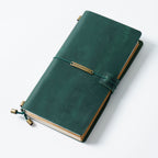Dark green crazy horse leather traveler's notebook, front view