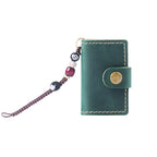 Dark green mini leather notebook charm with brass button
