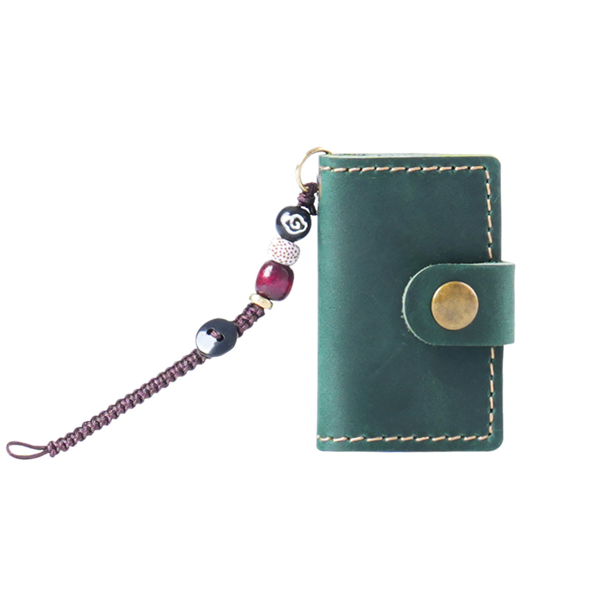 Dark green mini leather notebook charm with brass button