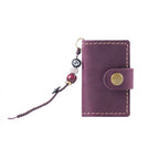 Dark purple mini leather notebook charm with snap and beads