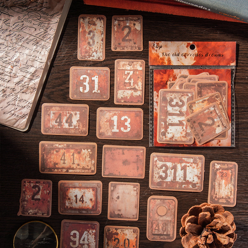 Dark academia vintage kraft sticker set detail - moody aesthetic junk journal supplies