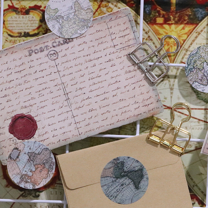 Decorative vintage map stickers for journal and planner decoration