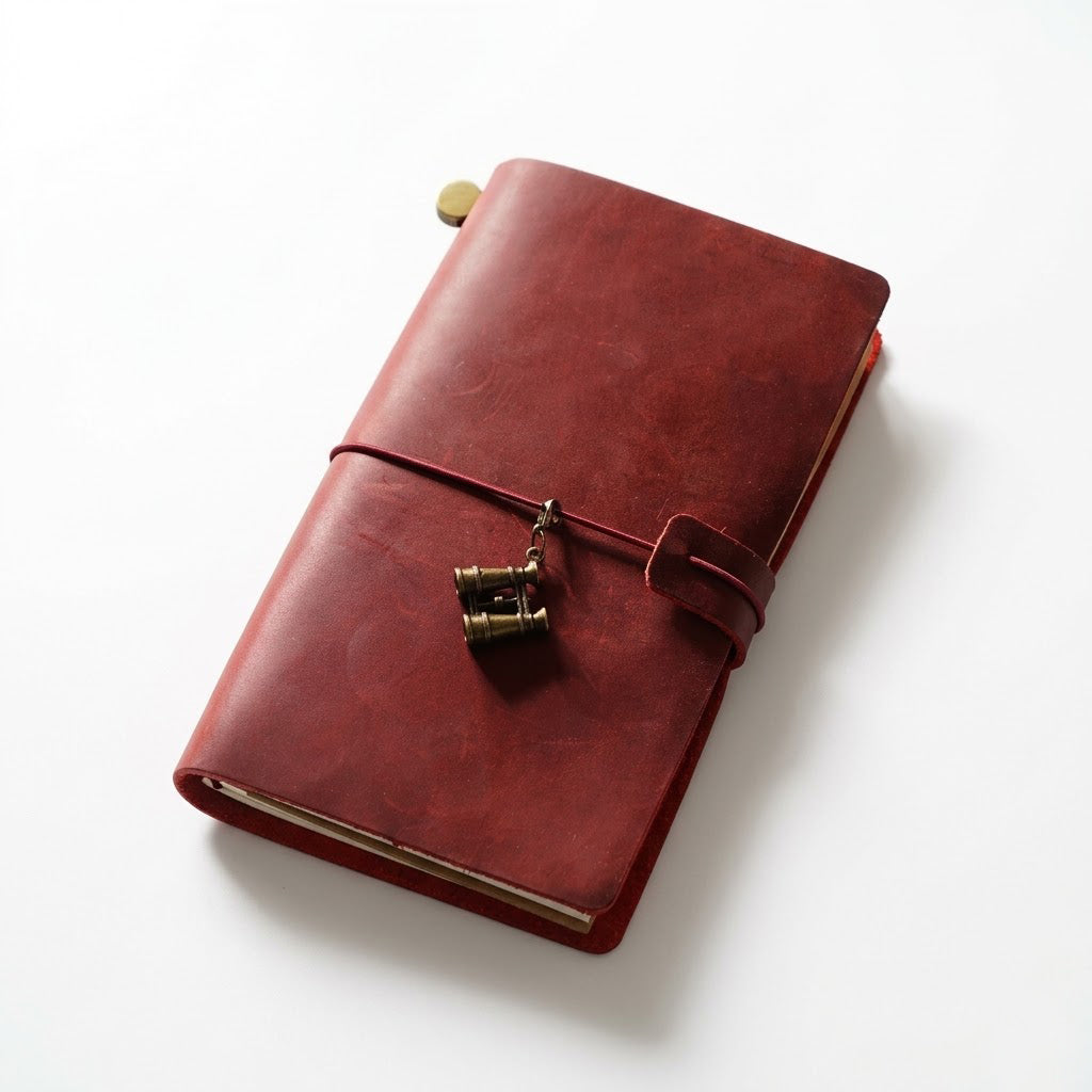 Premium full-grain leather pocket traveler's notebook in Deep Burgundy