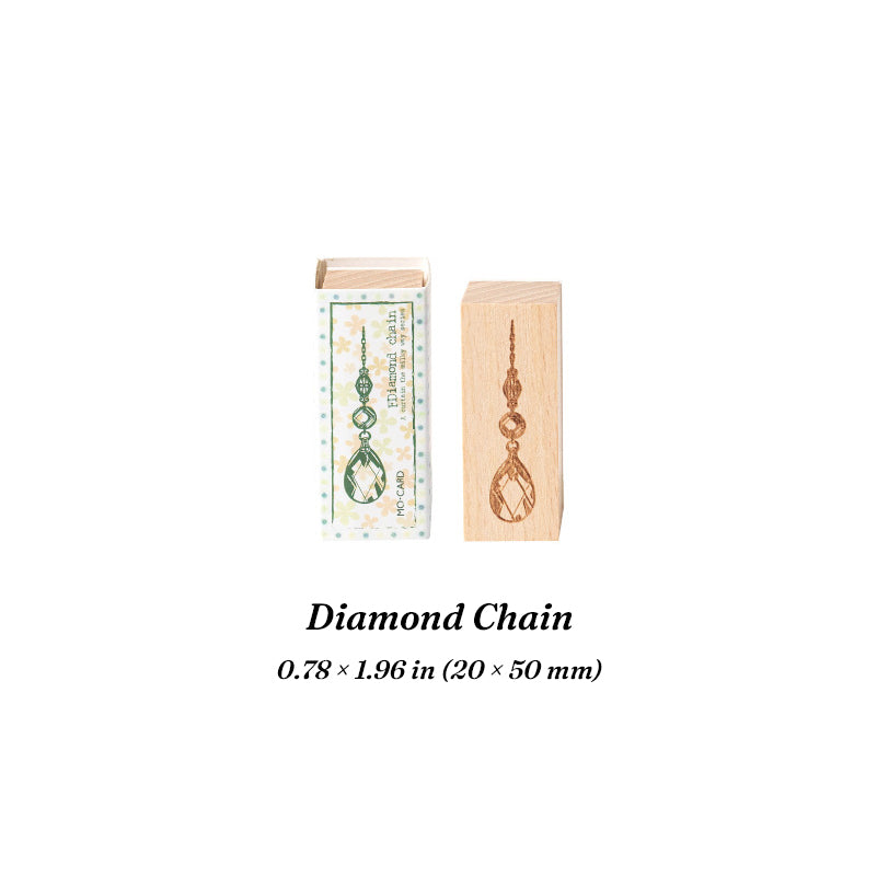 Diamond Chain beech wood stamp – laser engraved diamond chain border, 0.78 × 1.96 in (20 × 50 mm), in gift box
