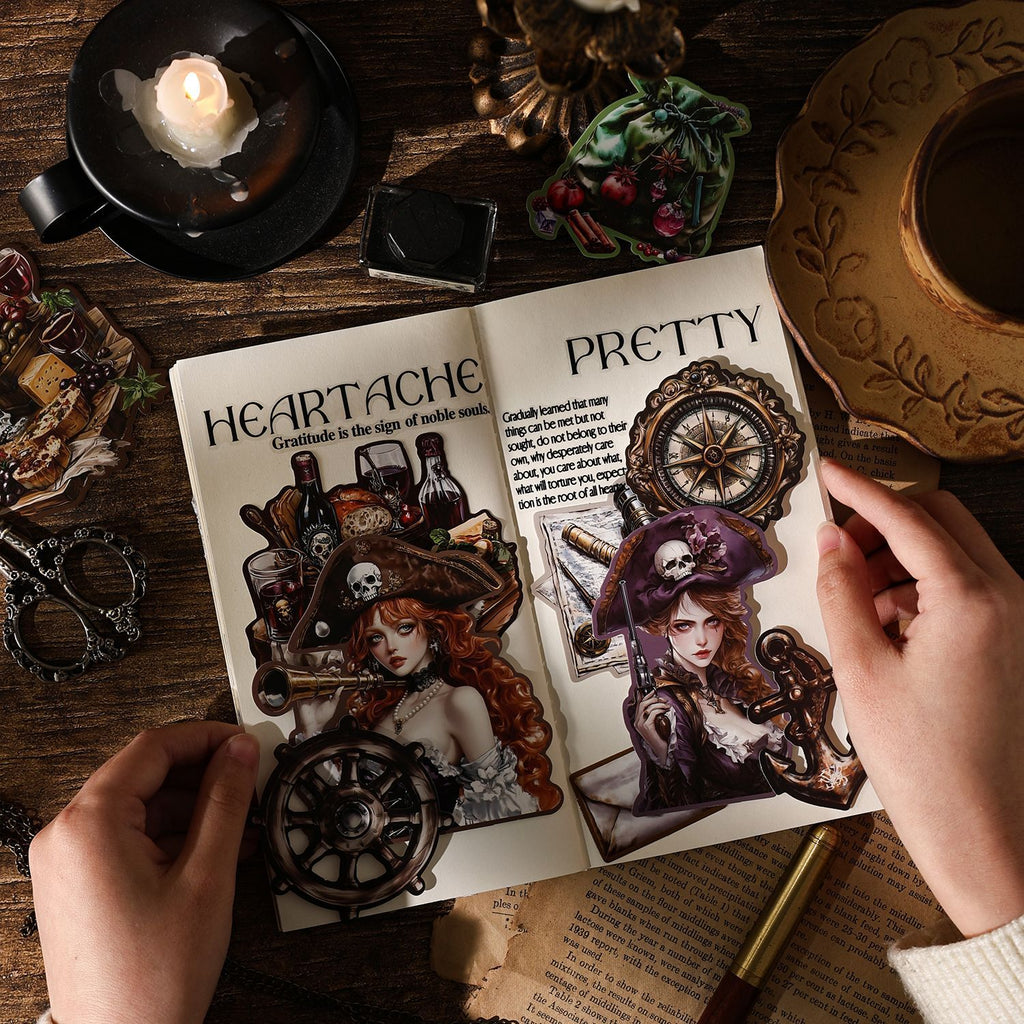 Hands holding sheets of dimensional vintage stickers