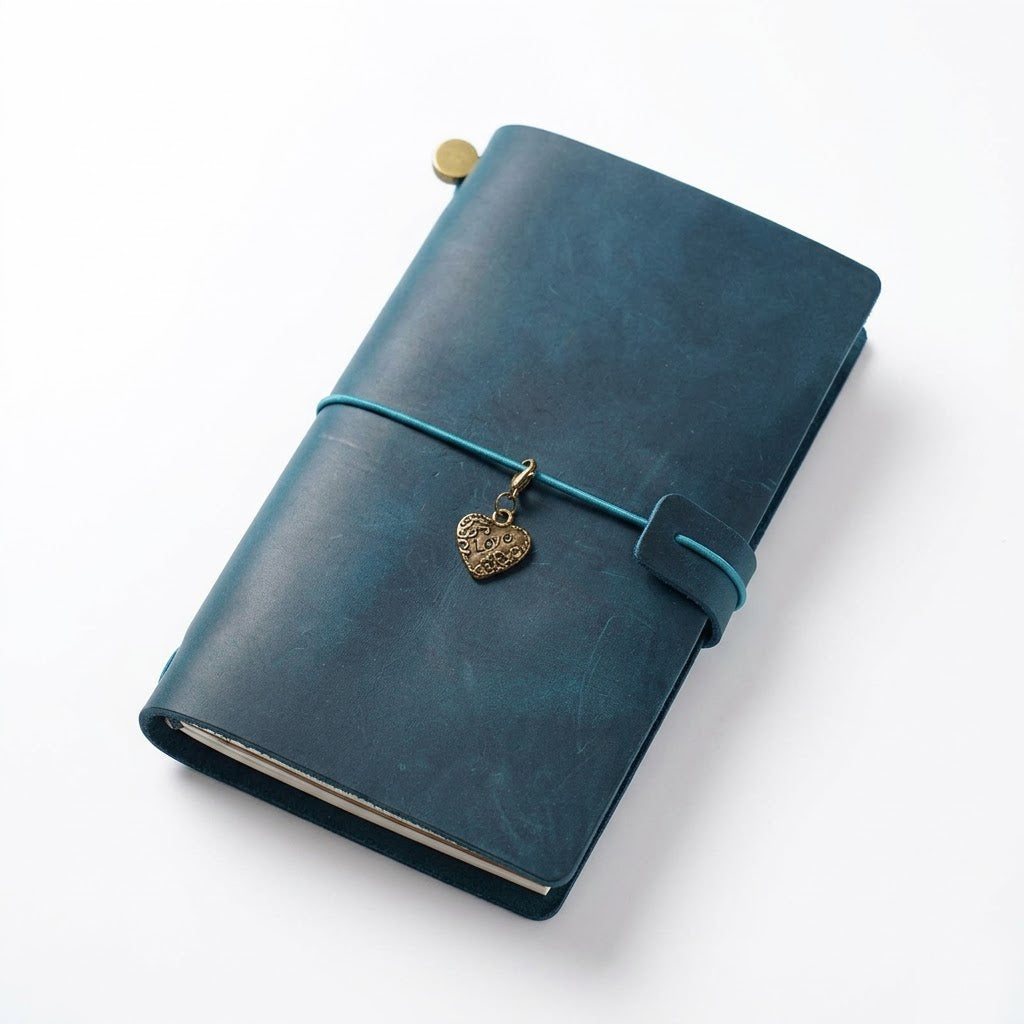Premium full-grain leather pocket traveler's notebook in Distressed Indigo