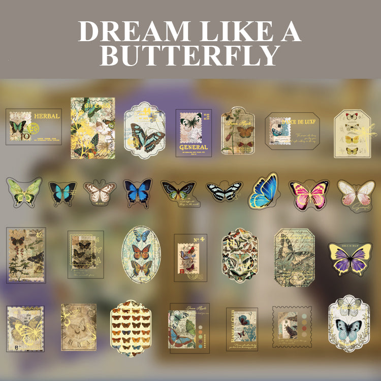 Dream Like a Butterfly - Romantic ukiyo-e stickers with butterfly and nature themes