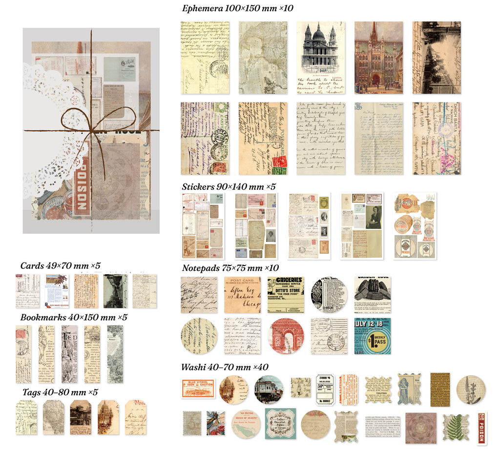 Dream Narrative theme — full layout of dreamlike specimen pieces