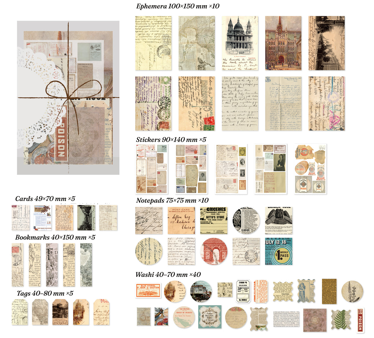 Dream Narrative theme — full layout of dreamlike specimen pieces