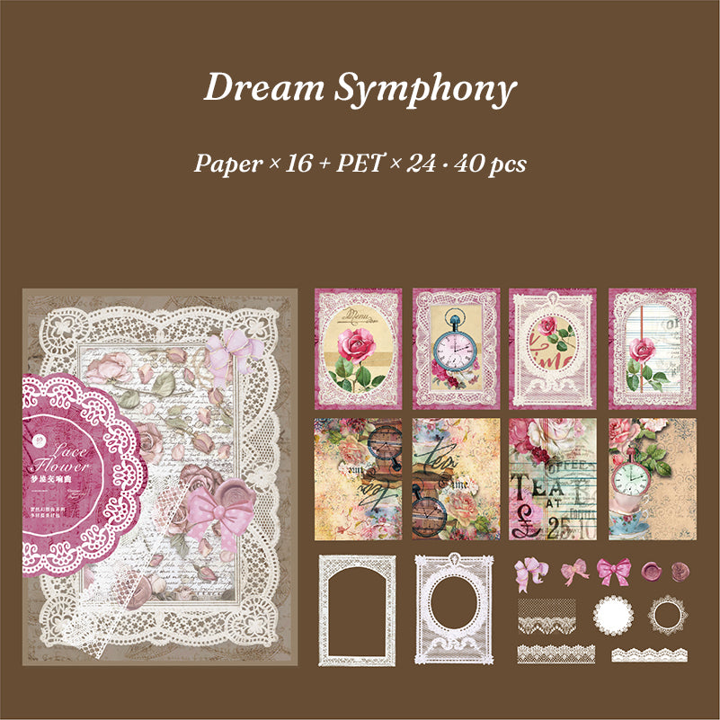 Dream Symphony theme — full sheet of soft floral lace stickers